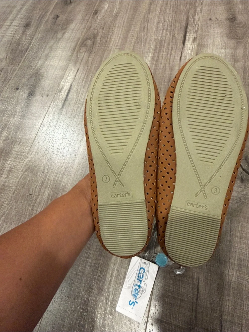 Carter's Girls Tan Perforated Slip-On Ballet Flats with Floral Insole